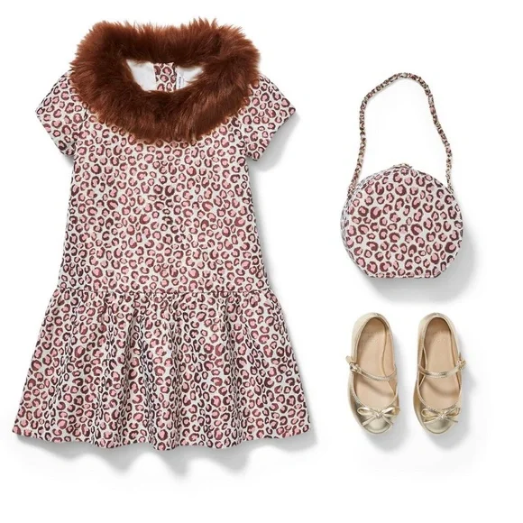 Janie And Jack LEOPARD FAUX FUR COLLAR DRESS NWOT - Picture 4 of 5